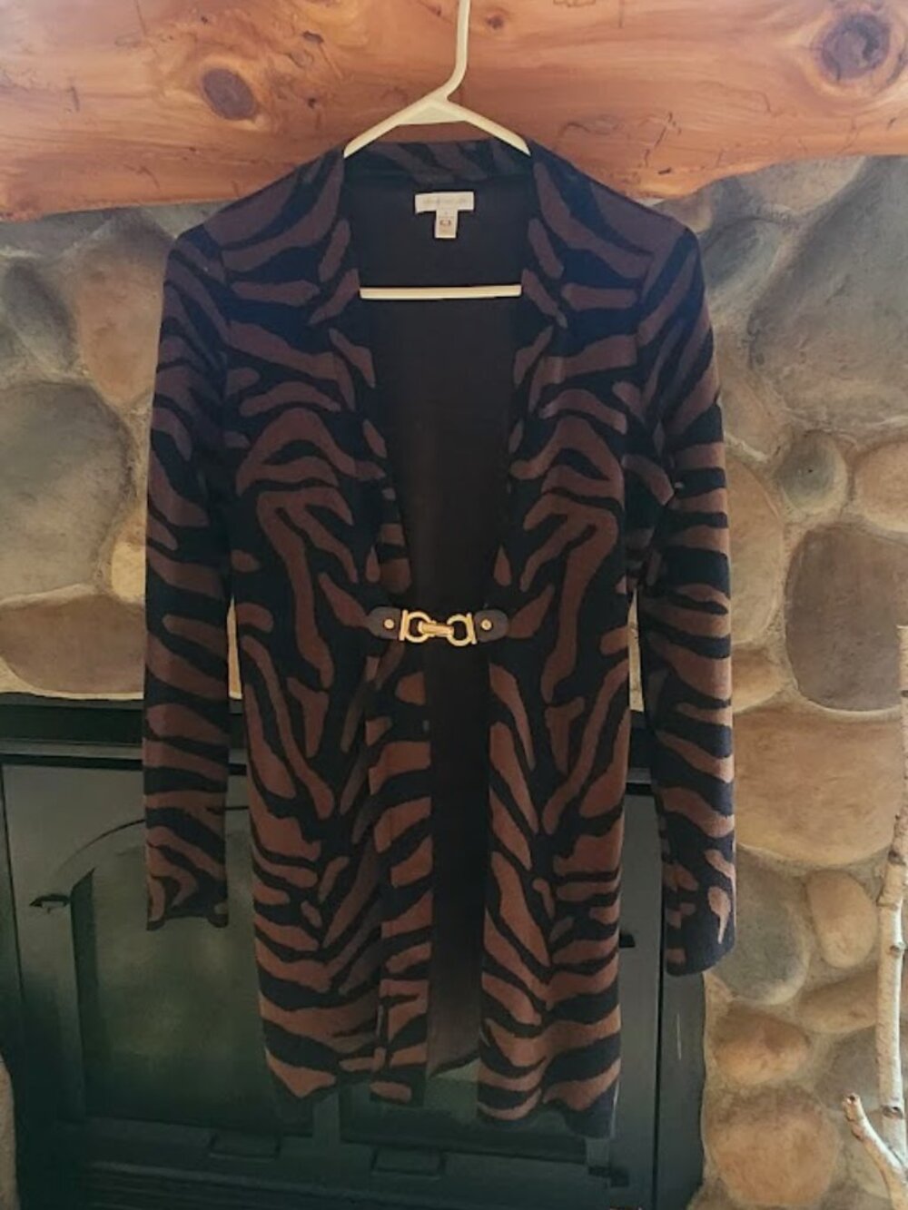 Charter Club Tiger Stripe Cardigan, Size Small | Rust & Black